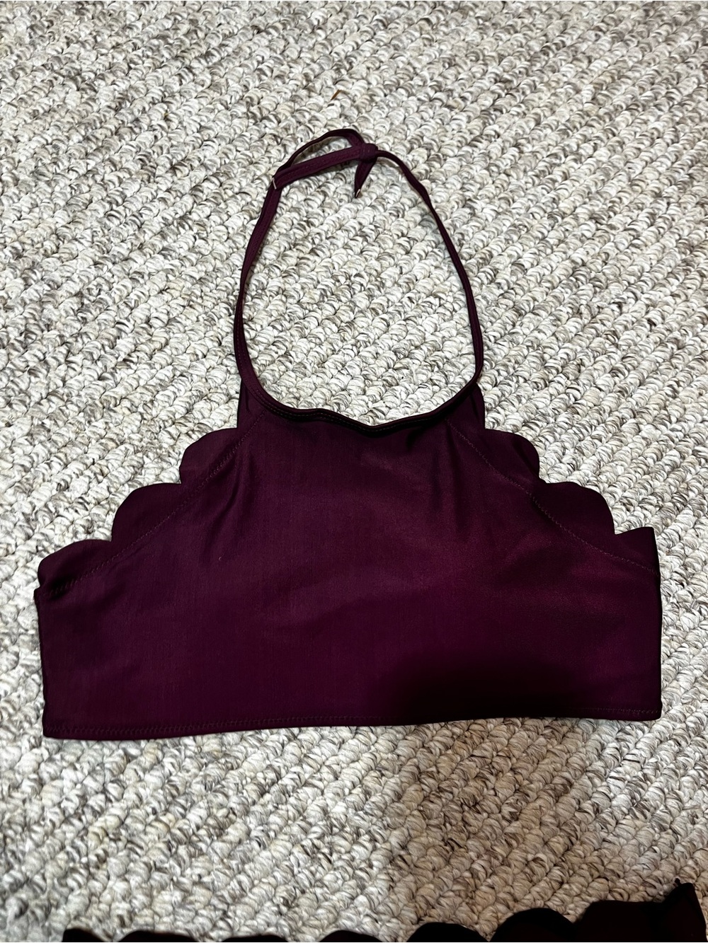 Scalloped High Neck Bikini Set Burgundy Maroon High Waisted Size L - Picture 4 of 16